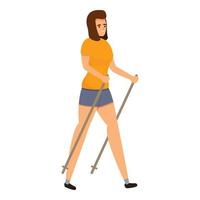 Lächelnde Frau Nordic-Walking-Ikone, Cartoon-Stil vektor
