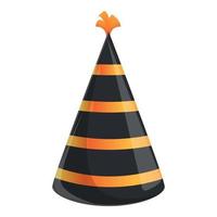 festlig svart hatt med orange Ränder ikon, tecknad serie stil vektor