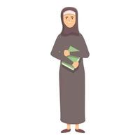 muslim studerande flicka ikon tecknad serie vektor. arab utbildning vektor