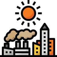 global uppvärmningen stad varm fabrik ekologi - fylld översikt ikon vektor