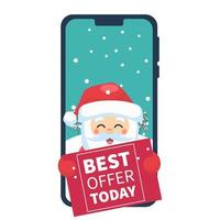 jultomten på mobiltelefon med försäljningsaffisch