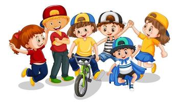 Gruppe der Zeichentrickfigur der kleinen Kinder auf weißem Hintergrund vektor