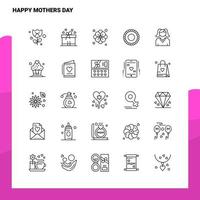 uppsättning av Lycklig mödrar dag linje ikon uppsättning 25 ikoner vektor minimalism stil design svart ikoner uppsättning linjär piktogram packa