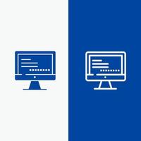 Computermonitor Text Bildungslinie und Glyphe festes Symbol blaues Banner vektor