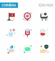 9 Flachfarben-Coronavirus-Epidemie-Icon-Pack saugen als Päckchen Blutbett-Handwaschcreme Virus-Coronavirus 2019nov-Krankheitsvektor-Designelemente vektor