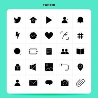 fast 25 Twitter ikon uppsättning vektor glyf stil design svart ikoner uppsättning webb och mobil företag idéer design vektor illustration