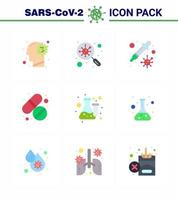 9 Flachfarben-Coronavirus-Epidemie-Icon-Pack saugen als Pflegepillen-Scan-Medizin-Übertragung Virus-Coronavirus 2019nov-Krankheitsvektor-Designelemente vektor