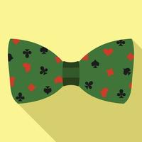 grön spela kort rosett slips ikon, platt stil vektor