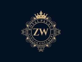 brev zw antik kunglig lyx victorian logotyp med dekorativ ram. vektor