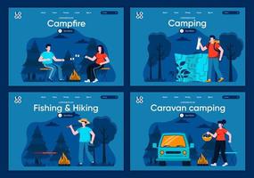 Wohnwagencamping, flache Landing Pages eingestellt vektor