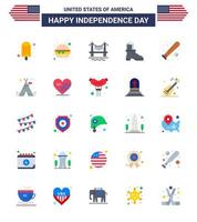 Lycklig oberoende dag 4:e juli uppsättning av 25 flats amerikan pictograph av USA fladdermus stad baseboll amerikan redigerbar USA dag vektor design element