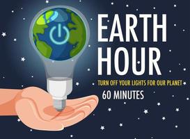 Das Plakat oder Banner der Earth Hour-Kampagne schaltet Ihr Licht für unseren Planeten 60 Minuten lang aus vektor