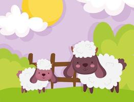 süße Schafe auf einem Bauernhof vektor