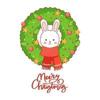 de år 2023 de år av de kanin hälsning symbol med en tecknad kanin och jul krans vektor