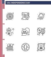 9 kreativ USA ikoner modern oberoende tecken och 4:e juli symboler av stjärna flagga kaka flygande drake redigerbar USA dag vektor design element
