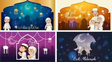 fyra bakgrundsdesigner för muslim festival eid mubarak vektor