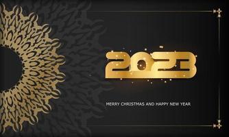 Lycklig 2023 ny år hälsning bakgrund. svart och guld Färg. vektor