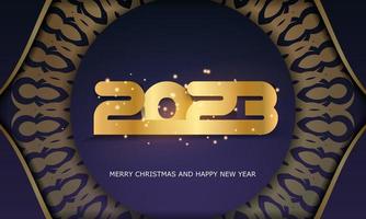 Frohes neues Jahr 2023 Grußkarte. blaue und goldene Farbe. vektor