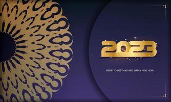 2023 Frohes neues Jahr Feiertagsbanner. blaue und goldene Farbe. vektor