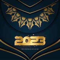 blaue und goldene Farbe. 2023 frohes neues Jahr Grußkarte. vektor