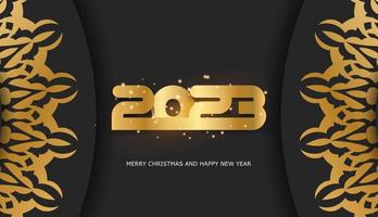 Lycklig ny år 2023 hälsning kort. svart och guld Färg. vektor