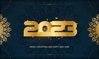 Lycklig 2023 ny år hälsning bakgrund. blå och guld Färg. vektor