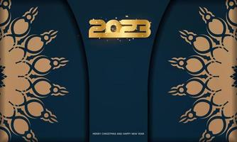 2023 guten Rutsch ins Neue Jahr-Grußplakat. blaue und goldene Farbe. vektor