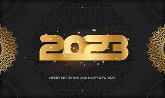 Lycklig ny år 2023 festlig vykort. svart och guld Färg. vektor
