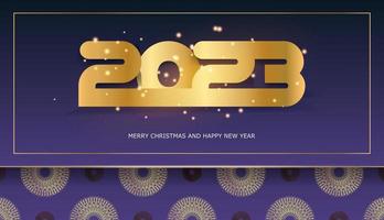 Lycklig ny år 2023 hälsning kort. blå och guld Färg. vektor