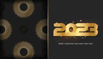 Frohes neues Jahr 2023 Grußkarte. goldenes muster auf schwarz. vektor