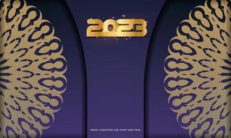 2023 Frohes neues Jahr festliche Postkarte. blaue und goldene Farbe. vektor