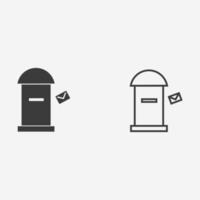 posta, post, kuvert, brevlåda, e-post ikon vektor uppsättning tecken symbol