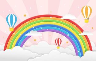Heißluftballons mit buntem Regenbogenhintergrund vektor