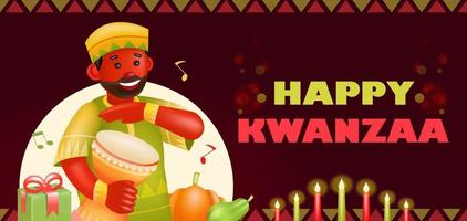 Happy Kwanzaa, 3D-Illustration eines afrikanischen Mannes, der traditionelle Trommel spielt vektor