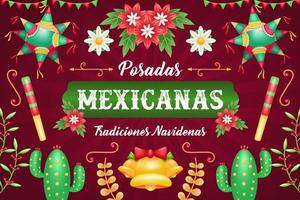 posadas mexicanas. 3d illustration av pinata, kaktus och blomma prydnad vektor