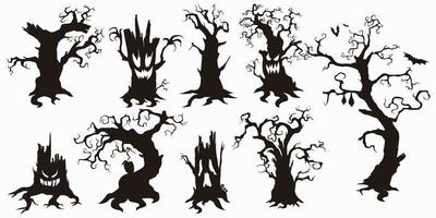 halloween träd silhuett. skrämmande träd i svart och vit uppsättning ikon vektor illustration eps10