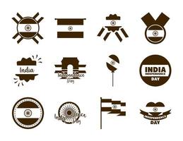 Indien Unabhängigkeitstag Icon Set vektor