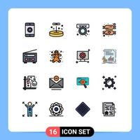 uppsättning av 16 modern ui ikoner symboler tecken för radio enhet uppkopplad sötsaker godis redigerbar kreativ vektor design element