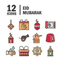 Eid Mubarak islamische Feier Icon Set vektor