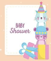 baby shower kort med söta små djur vektor