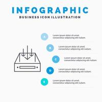 inkorg post låda behållare leverans paket linje ikon med 5 steg presentation infographics bakgrund vektor