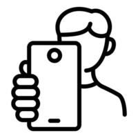 unge göra selfie ikon, översikt stil vektor