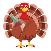 Thanksgiving-Truthahn mit Weinflaschensymbol, Cartoon-Stil vektor