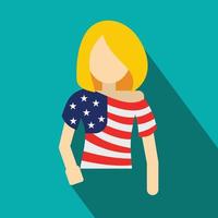 Mädchen in den USA-Flaggenfarben T-Shirt flache Ikone vektor