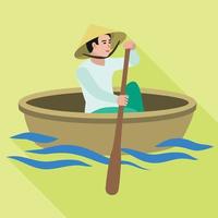 Vietnam-Mann im Boot-Symbol, flachen Stil vektor