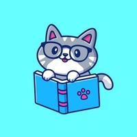 niedliche katze liest buch cartoon vektor symbol illustration. Tierbildungssymbol-Konzept isolierter Premium-Vektor. flacher Cartoon-Stil