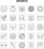 25 hand dragen sporter ikon uppsättning grå bakgrund vektor klotter