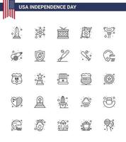 25 usa line pack von unabhängigkeitstag zeichen und symbolen der hochzeit liebe polizei zeichen einladung parade editierbare usa tag vektor design elemente