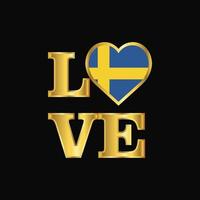 liebe typografie schweden flaggendesign vektorgoldbeschriftung vektor