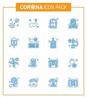 16 blaue Virusvirus-Corona-Icon-Packs wie Tropfquarantäne-Bodybuilding-Coronavirus-Krankenakte Virus-Coronavirus 2019nov-Krankheitsvektor-Designelemente vektor